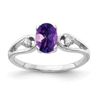 14K White Gold 7X5mm Oval Amethyst Aa Diamond Ring