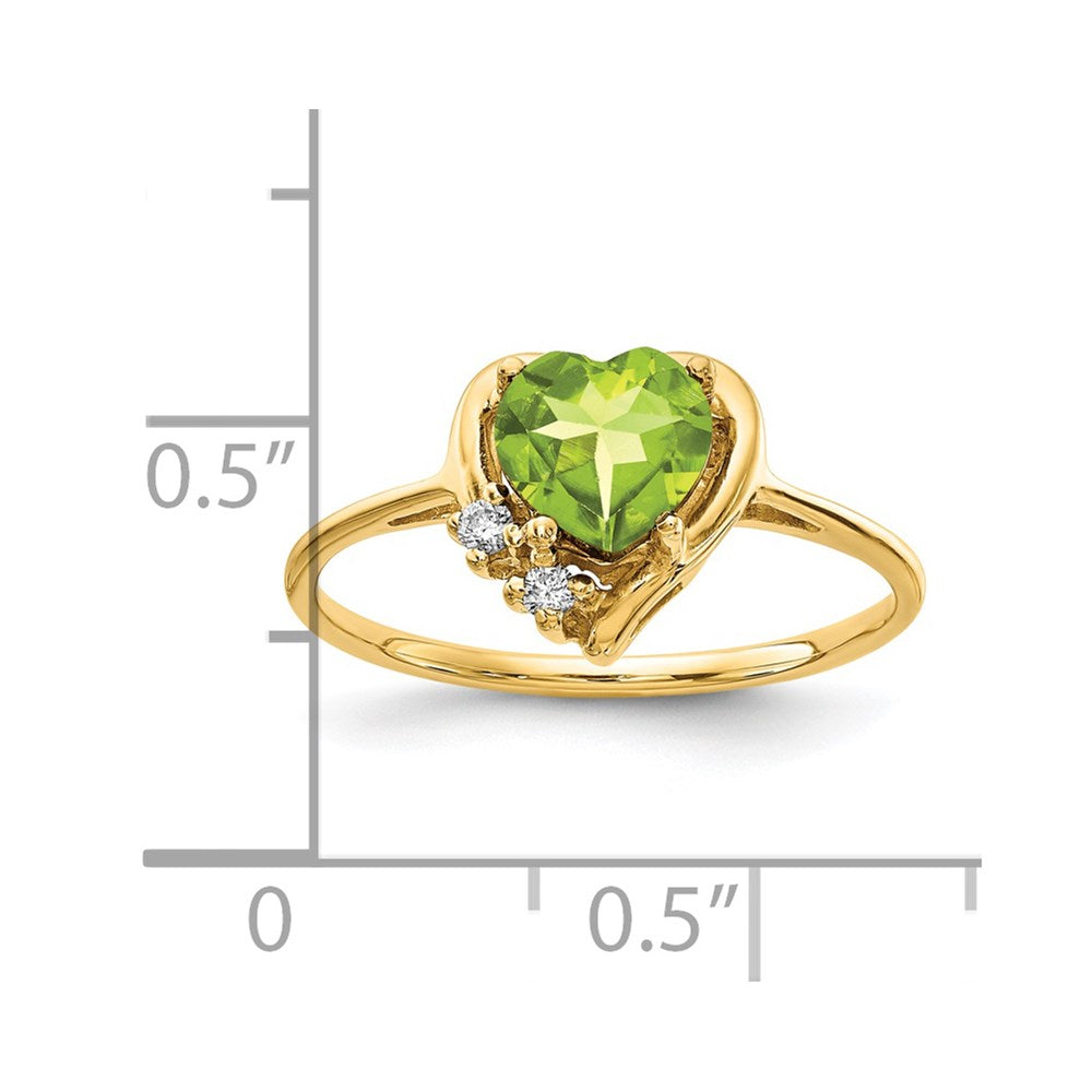 14K Yellow Gold 6mm Heart Peridot A Diamond Ring