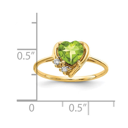 14K Yellow Gold 6mm Heart Peridot A Diamond Ring