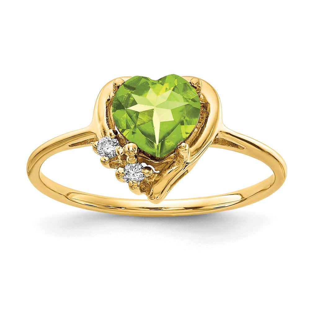 14K Yellow Gold 6mm Heart Peridot A Diamond Ring