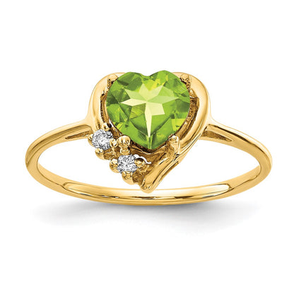 14K Yellow Gold 6mm Heart Peridot A Diamond Ring