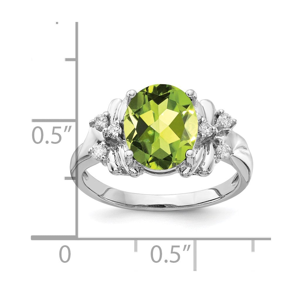 14k White Gold 10x8mm Oval Peridot Checker AAA Real Diamond ring