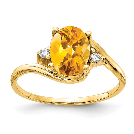 14K Yellow Gold 8X6mm Oval Citrine Aaa Diamond Ring