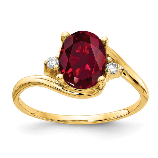 14K Yellow Gold 8X6mm Oval Created Ruby Aa Diamond Ring
