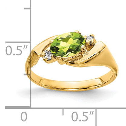 14K Yellow Gold 7X5mm Oval Peridot Checker Vs Diamond Ring
