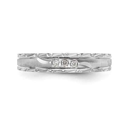 14K White Gold Aa Quality .03 Carat Diamond Trio Ladies Complete Wedding Band