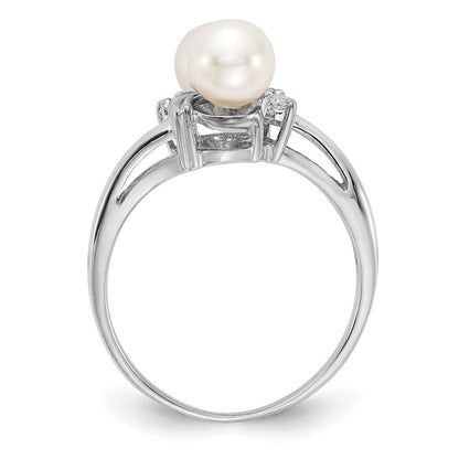 14k White Gold 5.5mm FW Cultured Pearl AAA Real Diamond ring