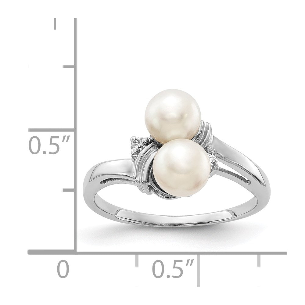 14k White Gold 5.5mm FW Cultured Pearl AAA Real Diamond ring