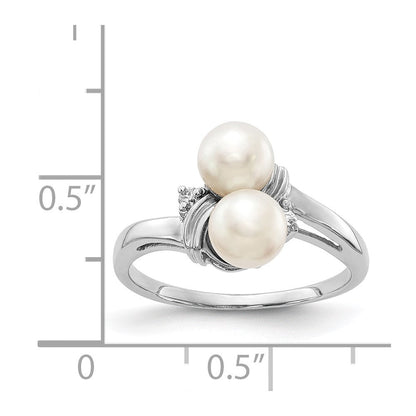 14k White Gold 5.5mm FW Cultured Pearl AAA Real Diamond ring