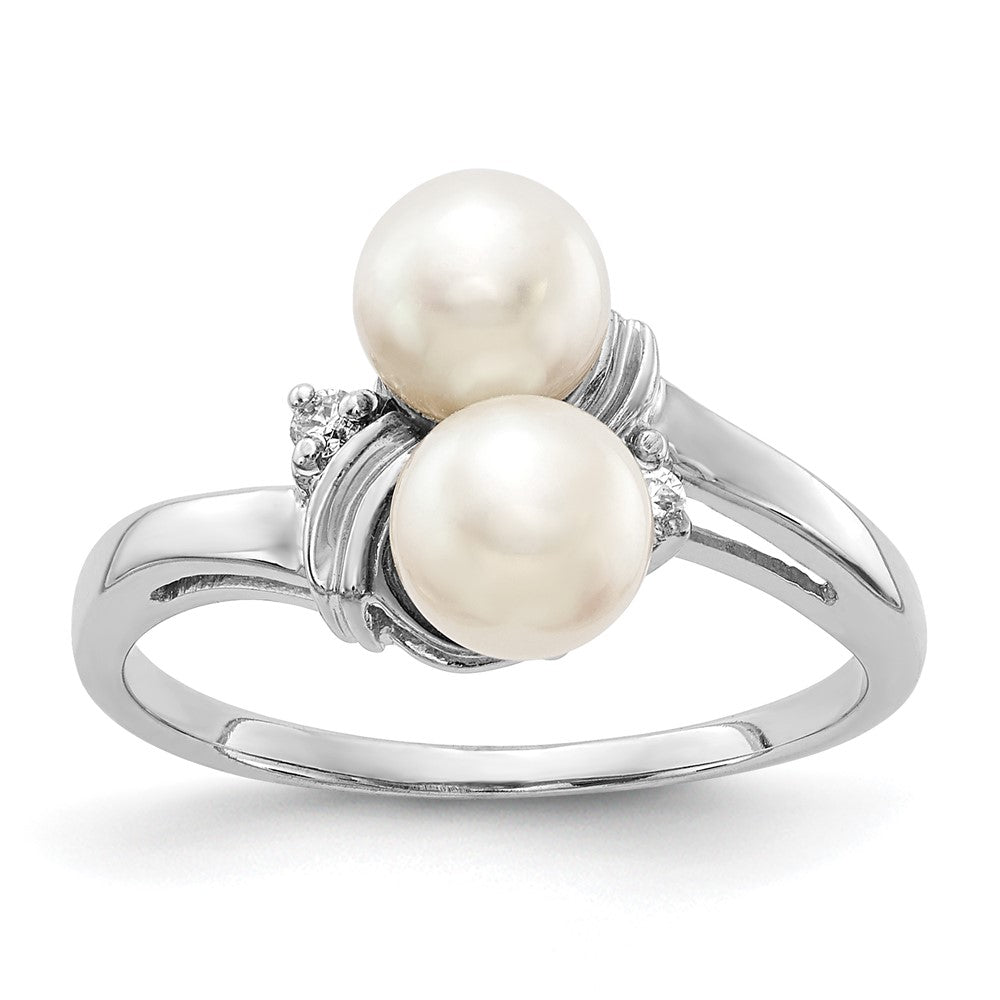 14k White Gold 5.5mm FW Cultured Pearl AAA Real Diamond ring