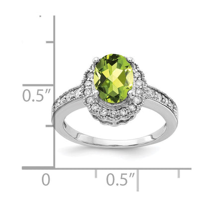 14k White Gold 8x6mm Oval Peridot Checker A Real Diamond ring