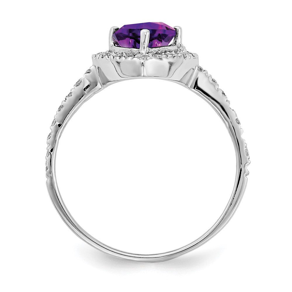 14K White Gold 6mm Heart Amethyst Aa Diamond Ring