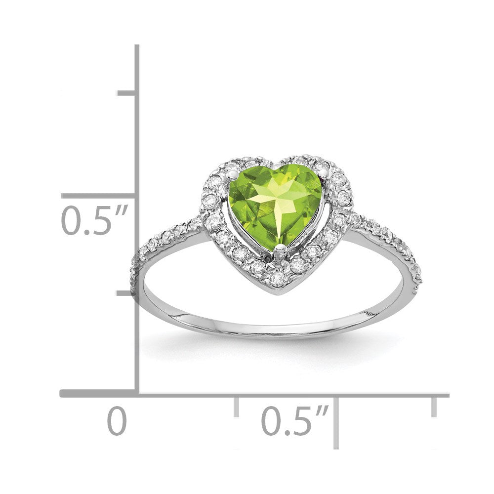 14k White Gold 6mm Heart Peridot AAA Real Diamond ring
