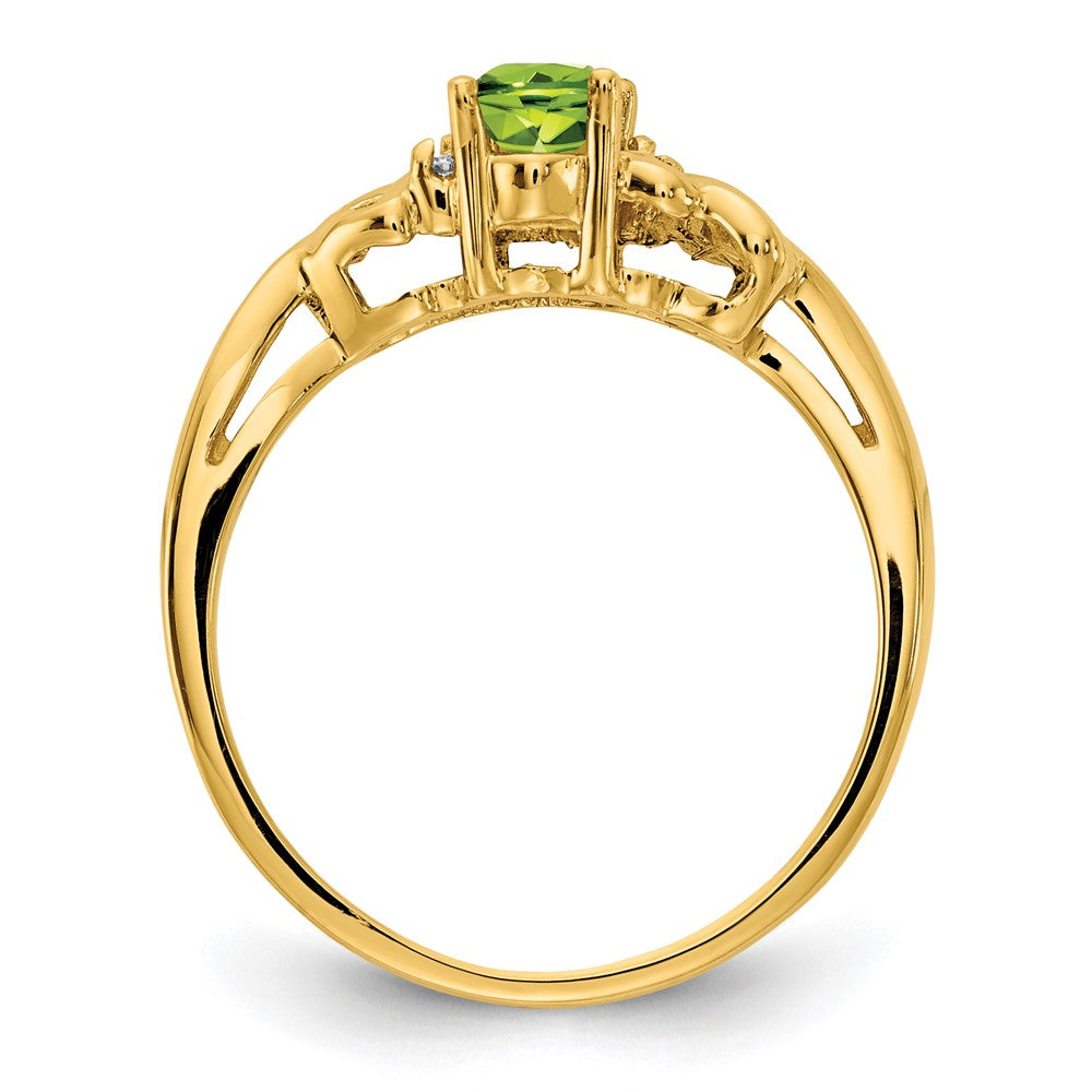 14K Yellow Gold 6X4mm Oval Peridot A Diamond Ring