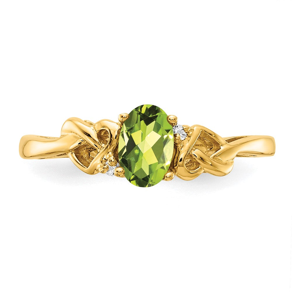 14K Yellow Gold 6X4mm Oval Peridot A Diamond Ring