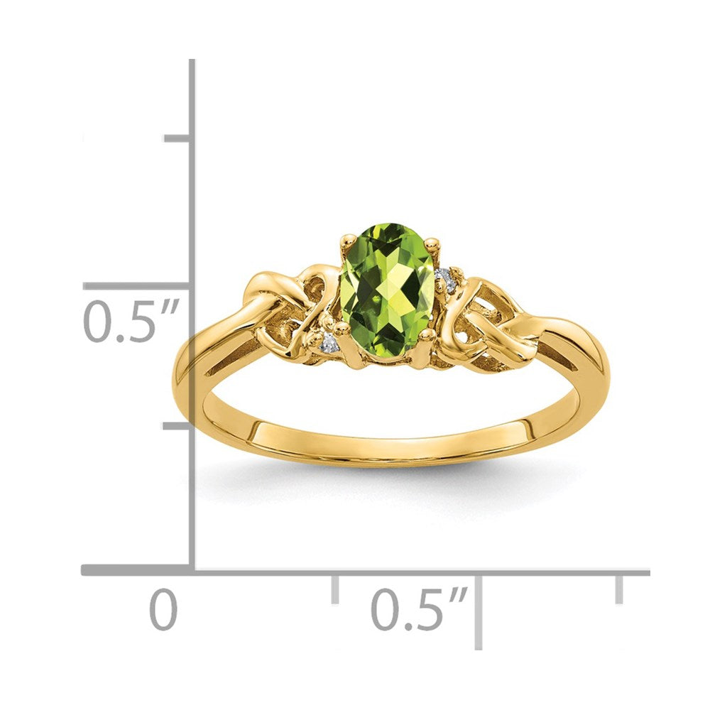 14K Yellow Gold 6X4mm Oval Peridot A Diamond Ring
