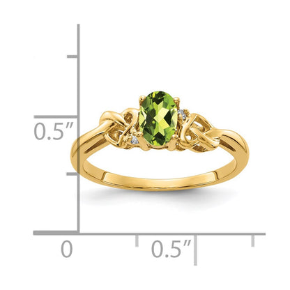 14K Yellow Gold 6X4mm Oval Peridot A Diamond Ring