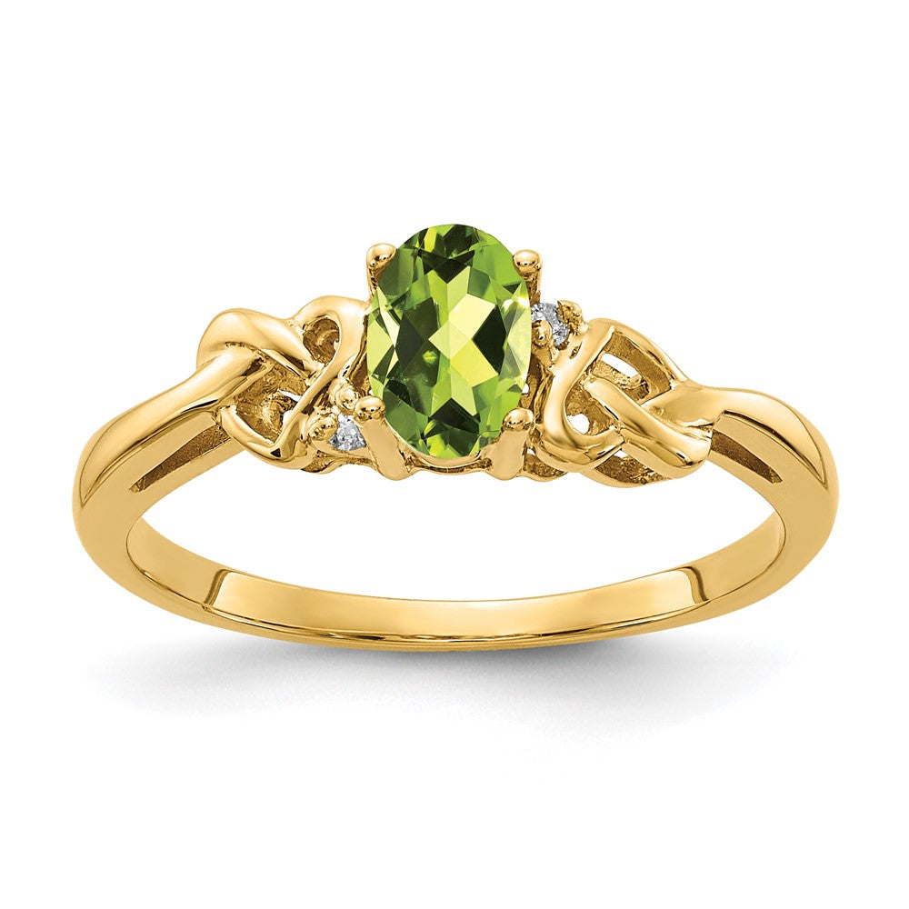 14K Yellow Gold 6X4mm Oval Peridot A Diamond Ring