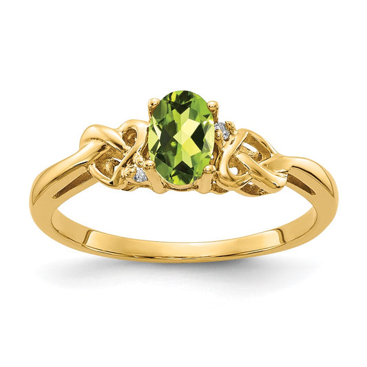 14K Yellow Gold 6X4mm Oval Peridot A Diamond Ring