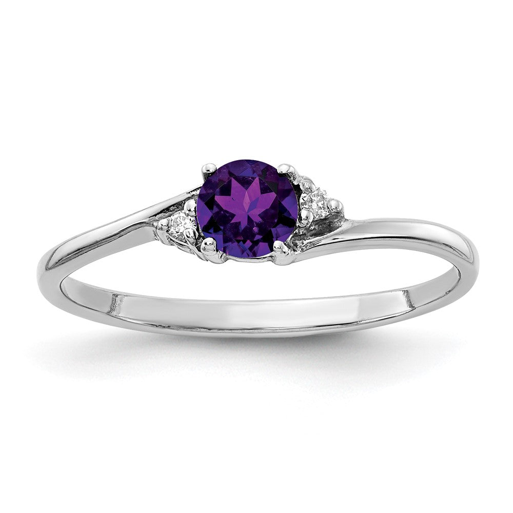 14K White Gold 4mm Amethyst A Diamond Ring