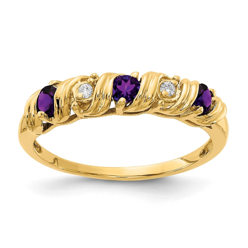 14K Yellow Gold 2.75mm Amethyst Aa Diamond Ring