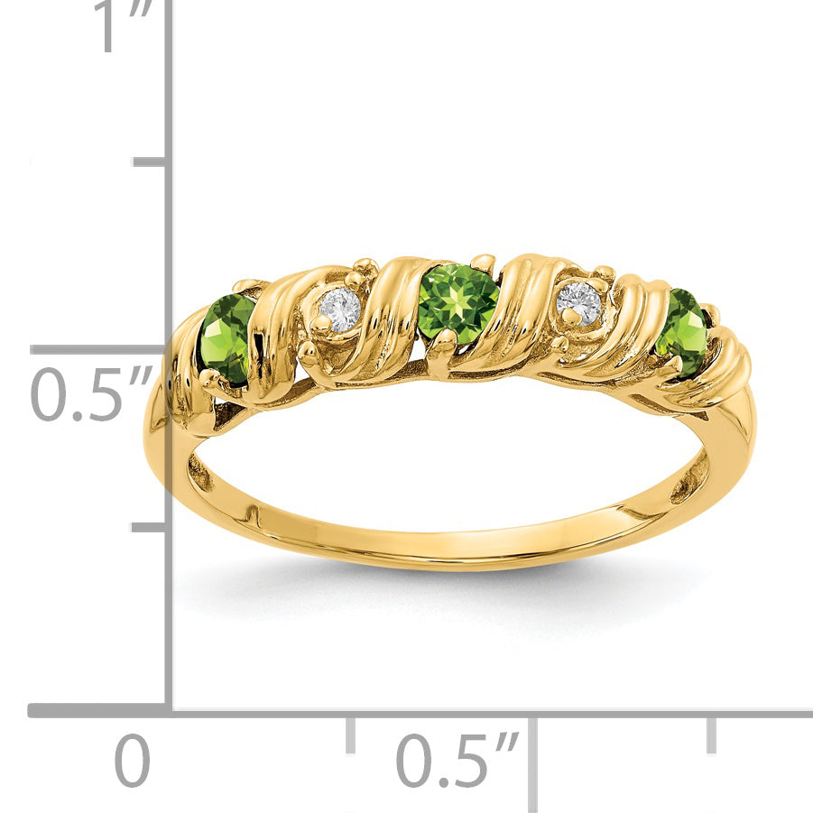 14K Yellow Gold 2.75mm Peridot A Diamond Ring