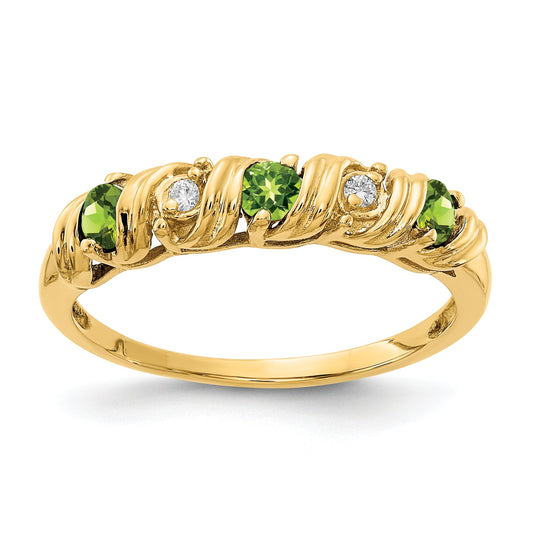 14K Yellow Gold 2.75mm Peridot A Diamond Ring