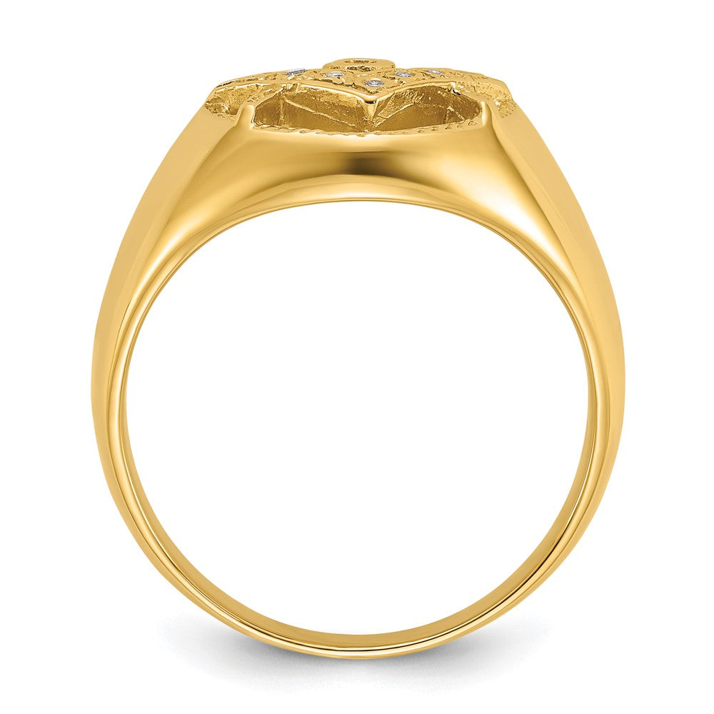 14K Yellow Gold Men'S Polished And Textured Vs Quality Diamond Masonic Ring