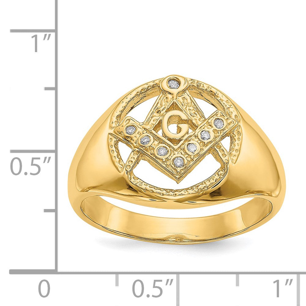 14K Yellow Gold Men'S Polished And Textured Vs Quality Diamond Masonic Ring