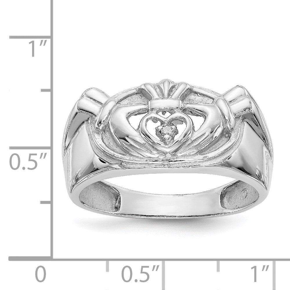 14K White Gold Men'S Claddagh Band Aa Dia Ring