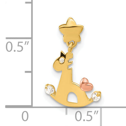 14k Two-tone 14k Yellow and Rose Gold CZ Children's Rocking Horse Pendant