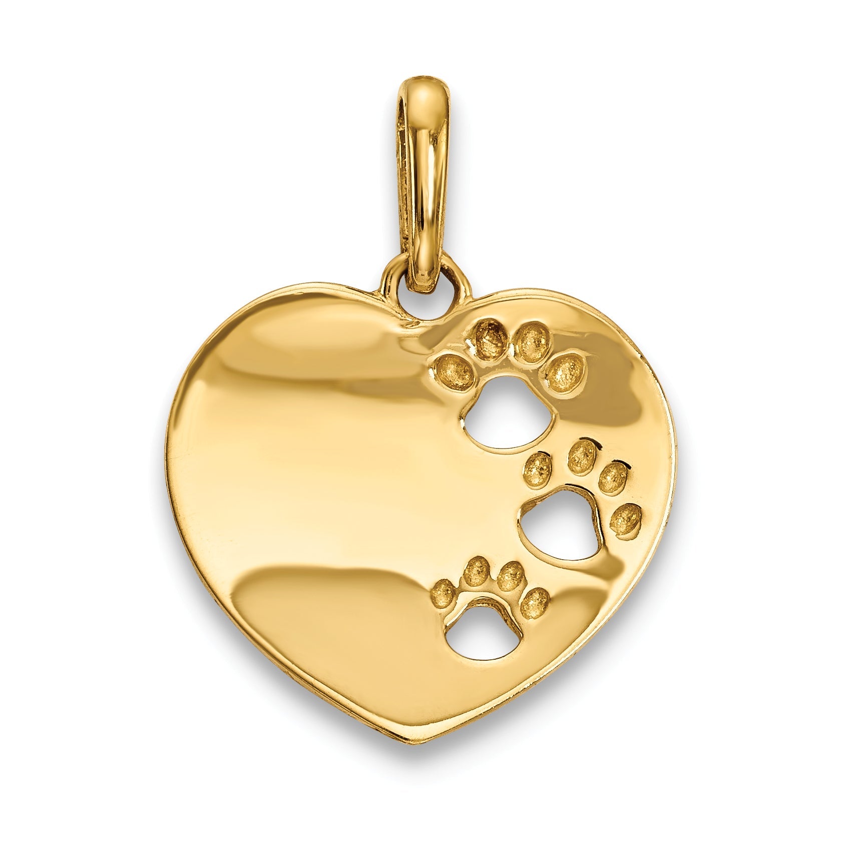 14k Yellow Gold 14k Childrens Heart with Pawprints Pendant