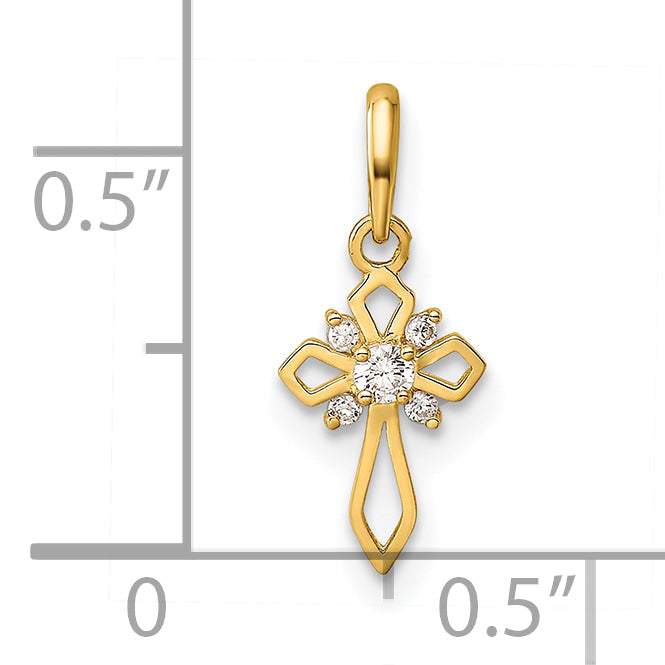 14K Yellow Gold Childrens Fancy Cz Cross Pendant