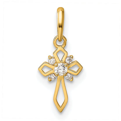 14K Yellow Gold Childrens Fancy Cz Cross Pendant
