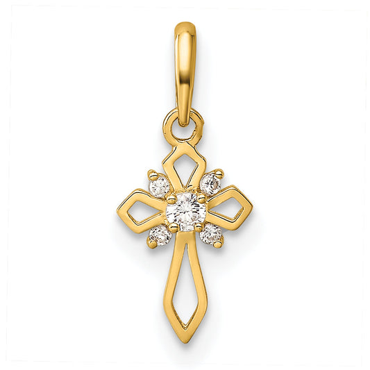 14K Yellow Gold Childrens Fancy Cz Cross Pendant