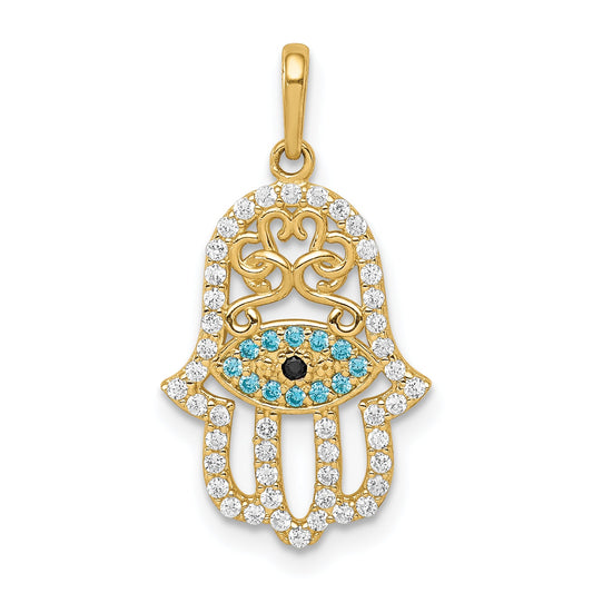 14k Yellow Gold 14K Multi-colored CZ Hamsa Pendant