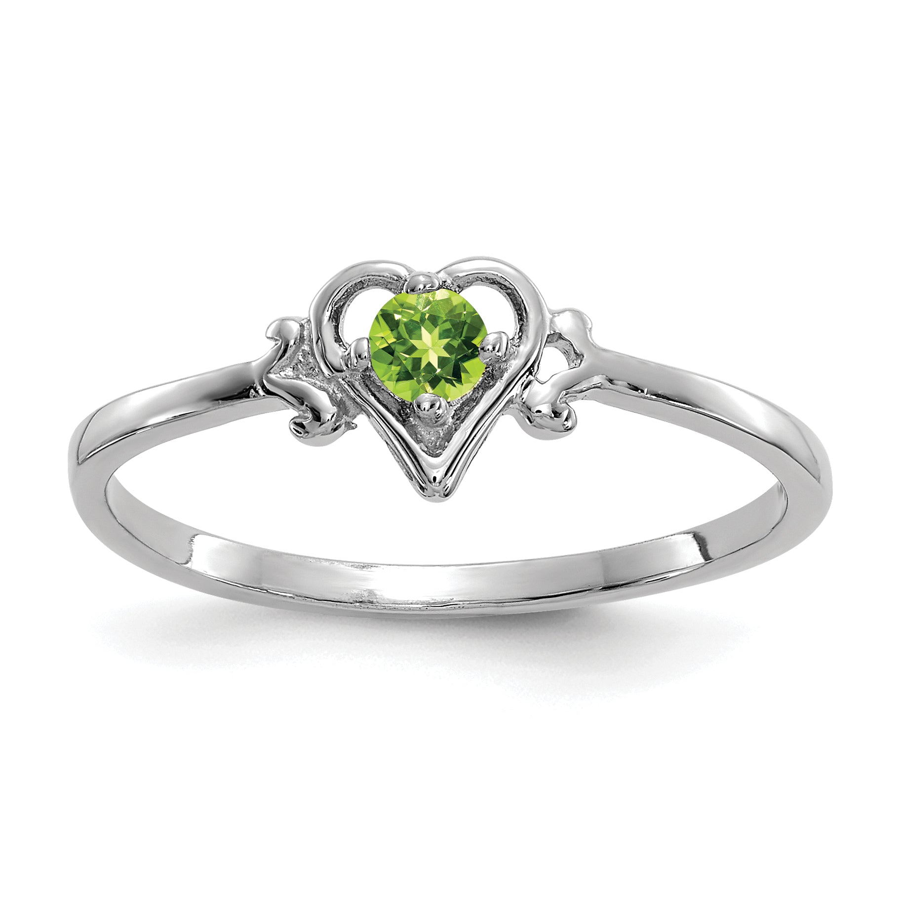 10K White Gold 10K Peridot Birthstone Heart Ring