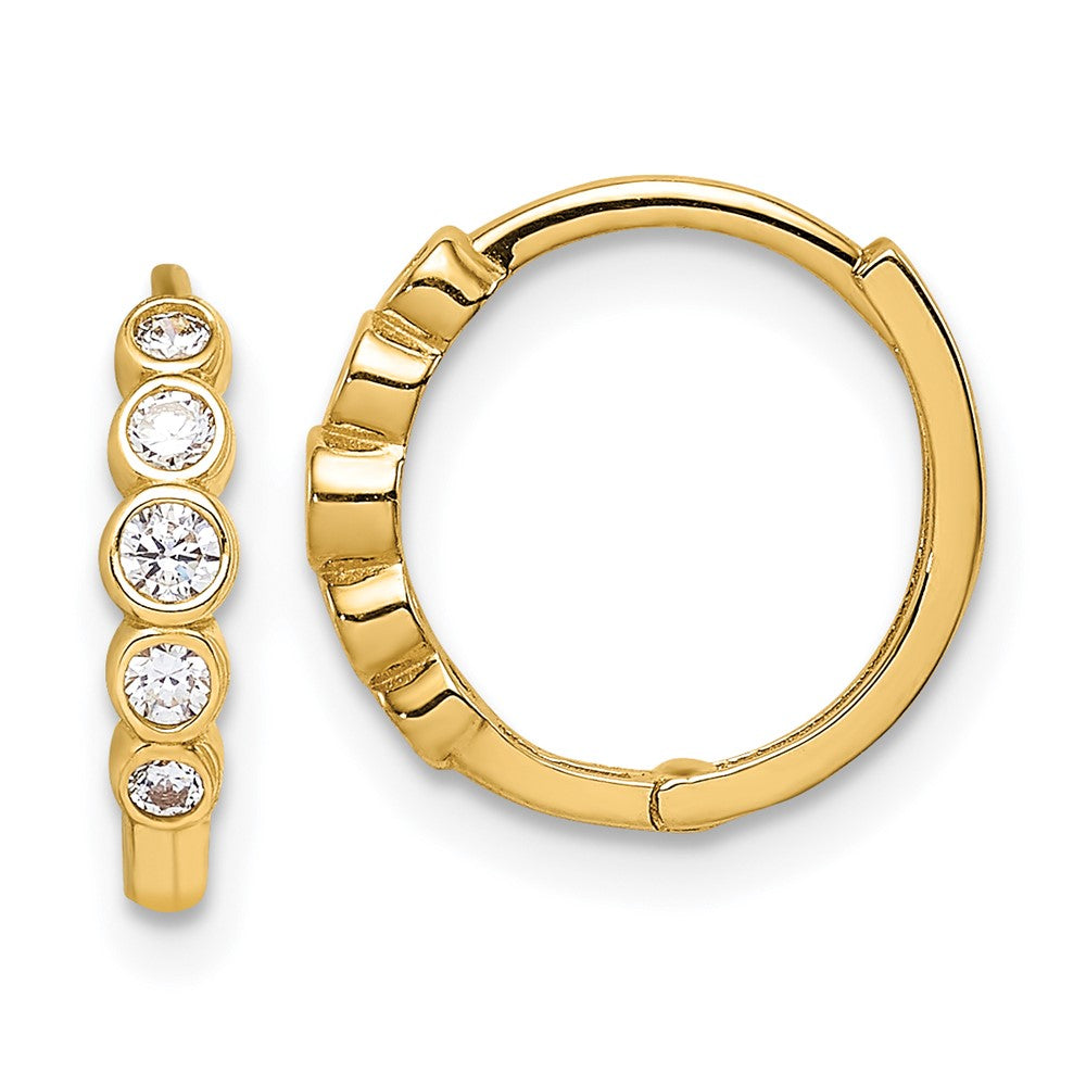 14K Yellow Gold Cz Hinged Hoop Earrings