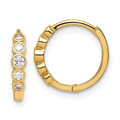 14K Yellow Gold Cz Hinged Hoop Earrings