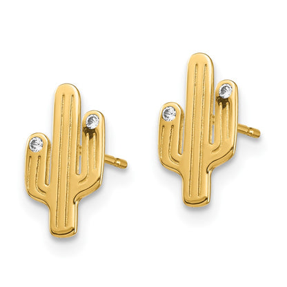 14K Yellow Gold Cactus Cz Stud Earrings