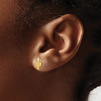 14K Yellow Gold Cactus Cz Stud Earrings