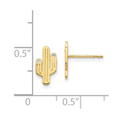 14K Yellow Gold Cactus Cz Stud Earrings