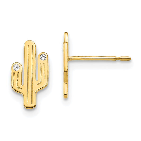 14K Yellow Gold Cactus Cz Stud Earrings