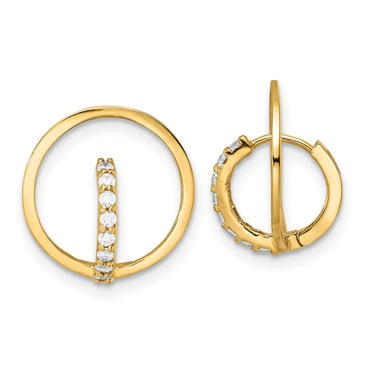 14K Yellow Gold Polished Cz Circle Huggie Hoop Earrings