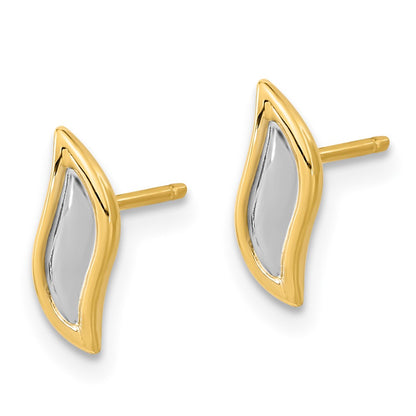14K Yellow & Rhodium Gold White Teardrop Post Earrings