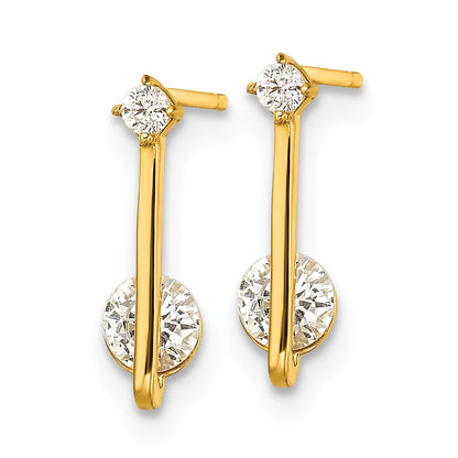 14K Yellow Gold Polished Cz Drop Post Earrings