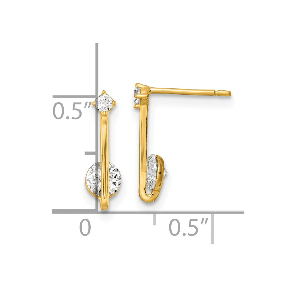 14K Yellow Gold Polished Cz Drop Post Earrings