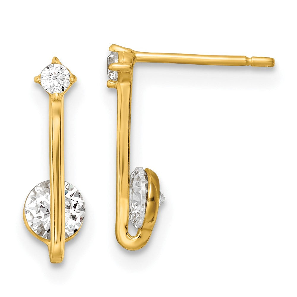 14K Yellow Gold Polished Cz Drop Post Earrings
