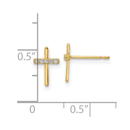 14K Yellow Gold Cz Cross Post Earrings