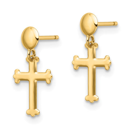 14K Yellow Gold Polished Cross Post Dangle Earrings
